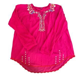 Johnny Was Fuschia Hot Pink Embroidered Floral Tunic Top Shirt Sz M NWT